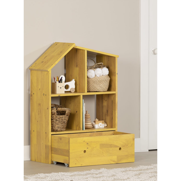 Yellow Adjustable Kids Wooden Bookcase with Storage Bin