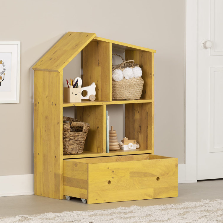 Yellow Adjustable Kids Wooden Bookcase with Storage Bin