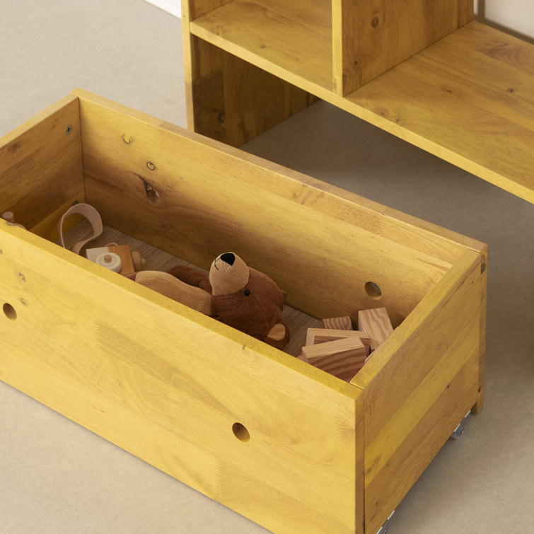 Yellow Adjustable Kids Wooden Bookcase with Storage Bin