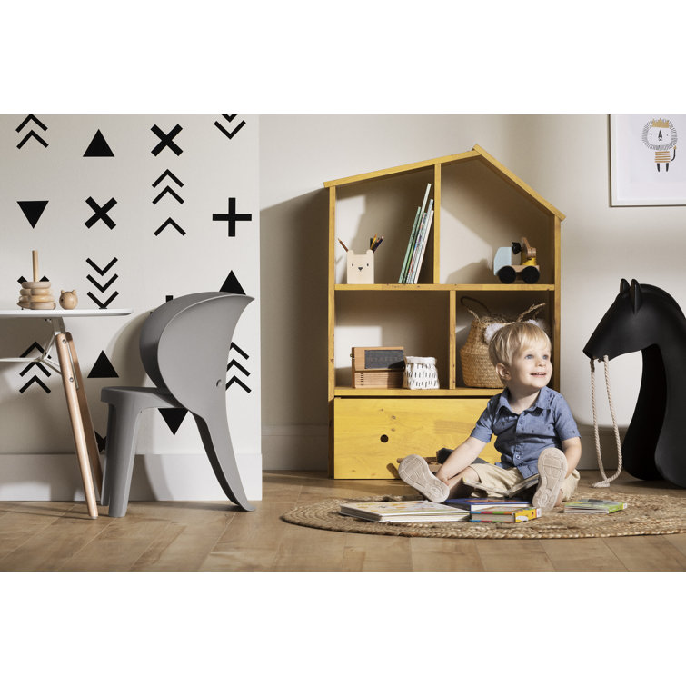 Yellow Adjustable Kids Wooden Bookcase with Storage Bin