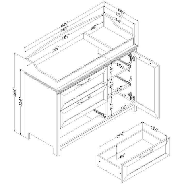 Pure White Farmhouse Changing Table Dresser with Drawers