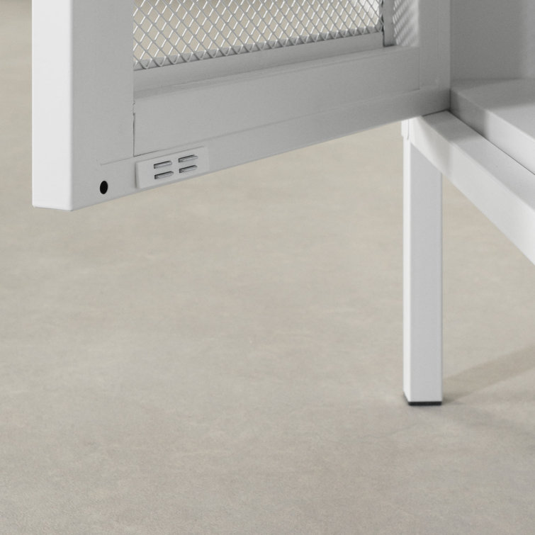 White Metal Mesh Scandinavian Nightstand with Gold Handle