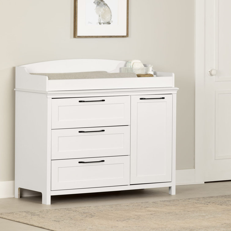 Pure White Farmhouse Changing Table Dresser with Drawers