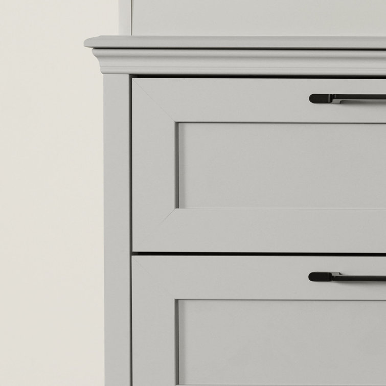 Soft Gray 3-Drawer Changing Table Dresser with Sliding Shelves