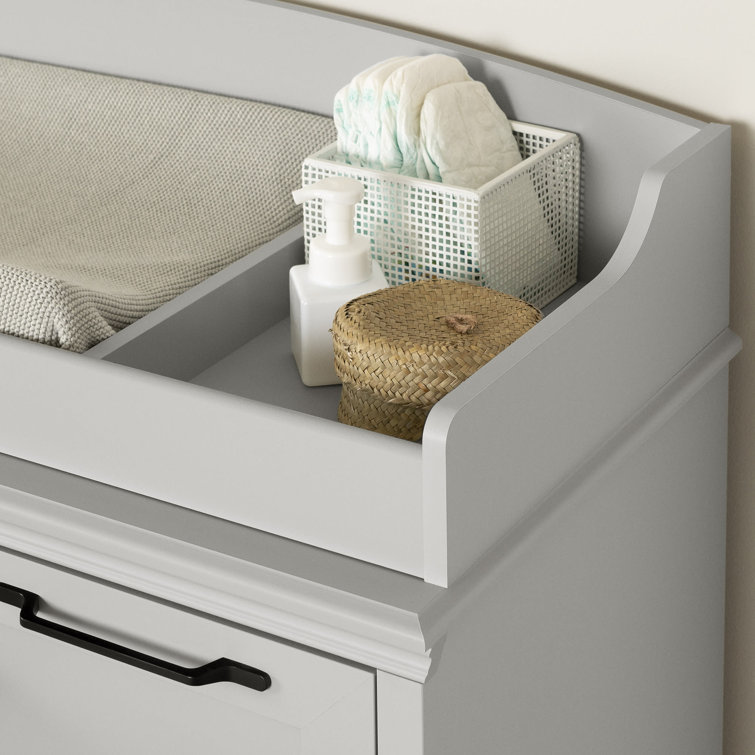 Soft Gray 3-Drawer Changing Table Dresser with Sliding Shelves