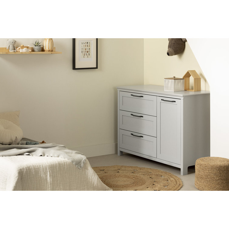 Soft Gray 3-Drawer Changing Table Dresser with Sliding Shelves