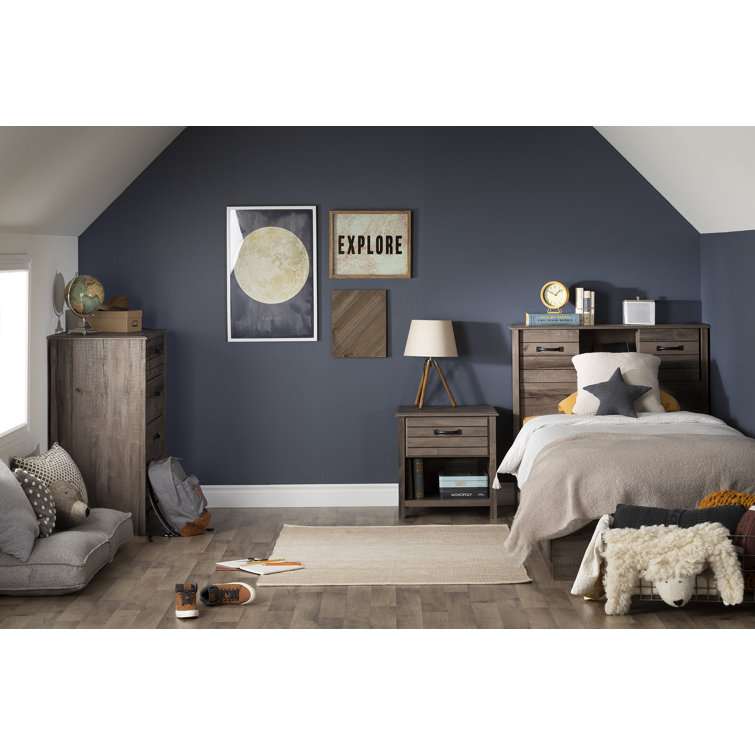 Fall Oak Full Platform Bed with Storage and Headboard