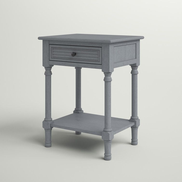 Distressed Gray Wood End Table with Storage