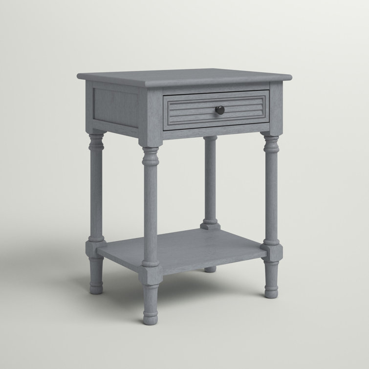 Distressed Gray Wood End Table with Storage