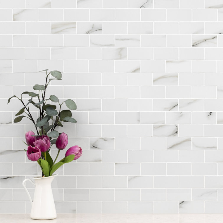 Aria Bianco Polished Porcelain Mosaic Subway Wall Tile