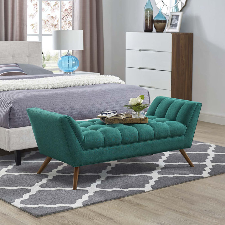 Modway Teal Mid-Century 53" Fabric Bench with Tapered Wood Legs