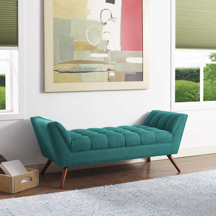 Modway Teal Mid-Century 53" Fabric Bench with Tapered Wood Legs