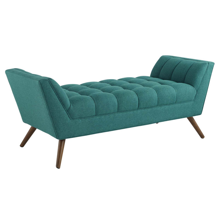 Modway Teal Mid-Century 53" Fabric Bench with Tapered Wood Legs