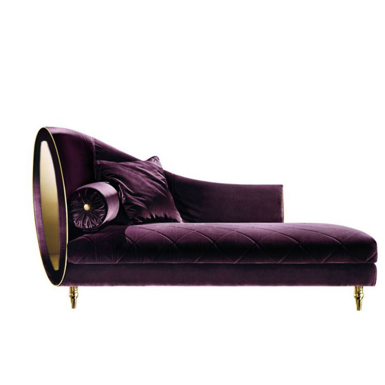Luxurious Purple Velvet Chaise Lounge with Gold Metal Legs