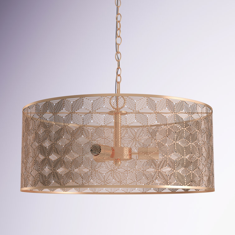 Elegant Polished Gold 25.5" Drum Chandelier with Geometric Cutouts