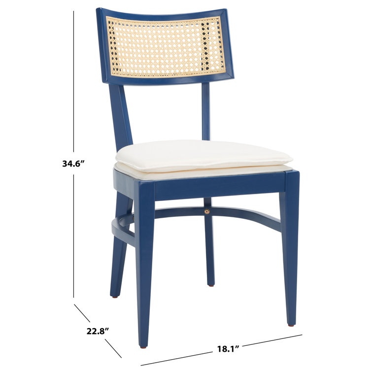 Navy Rubberwood and Cane Side Chair with White Cushion