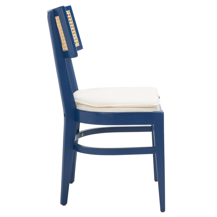 Navy Rubberwood and Cane Side Chair with White Cushion