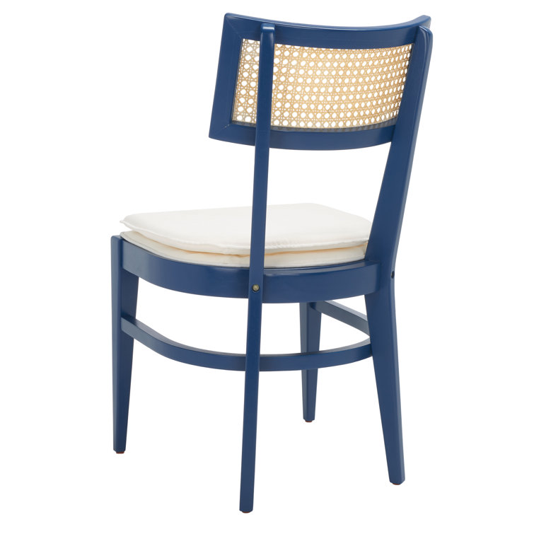 Navy Rubberwood and Cane Side Chair with White Cushion