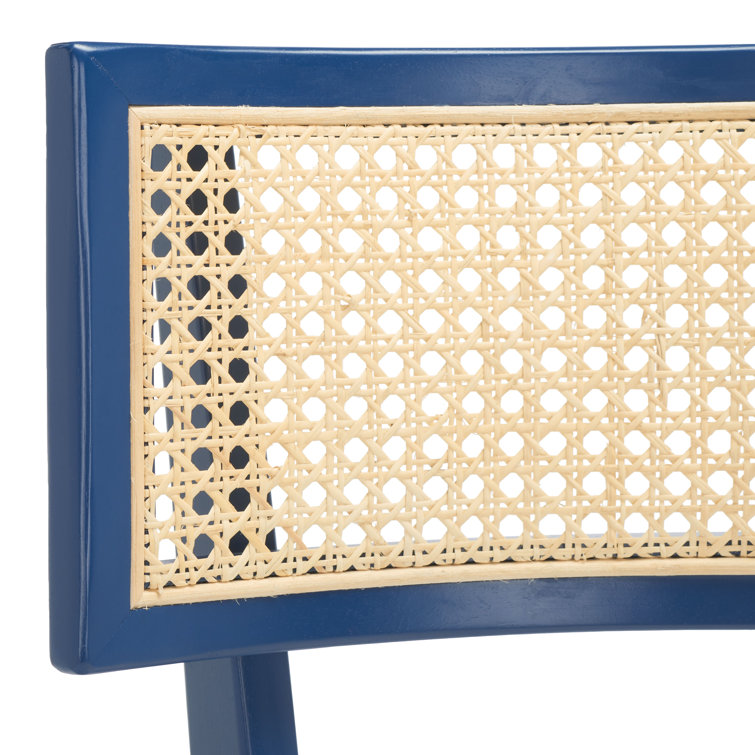 Navy Rubberwood and Cane Side Chair with White Cushion