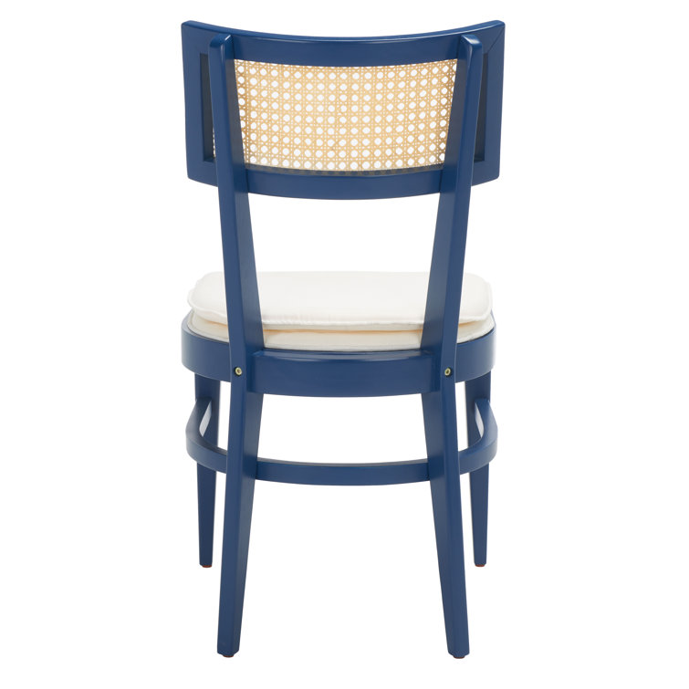 Navy Rubberwood and Cane Side Chair with White Cushion