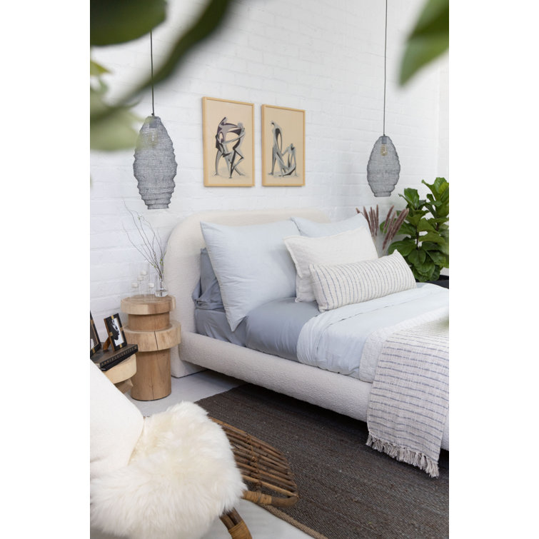 Jojo Ivory and Blue Grey Oversized Cotton Throw with Tassels
