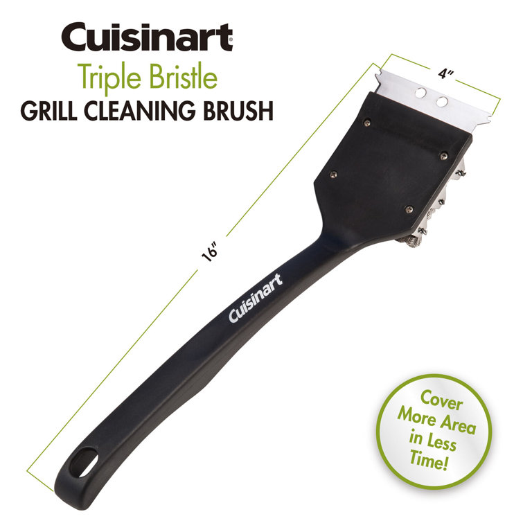 Triple Bristle Stainless Steel Grill Cleaning Brush with Plastic Handle