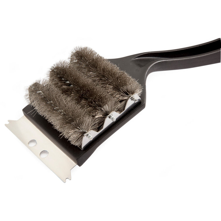 Triple Bristle Stainless Steel Grill Cleaning Brush with Plastic Handle
