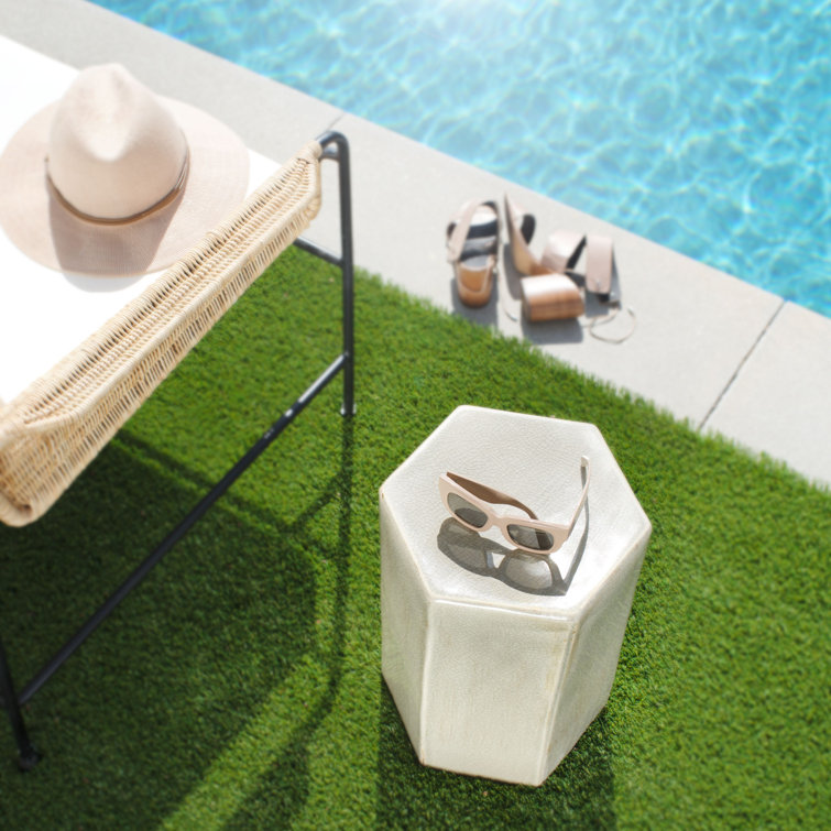 Hexagon Porto Drum Side Table in Taupe Ceramic