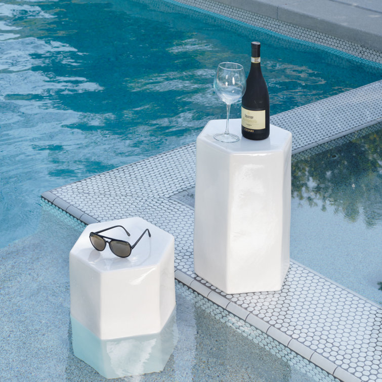 White Ceramic Hexagonal Side Table
