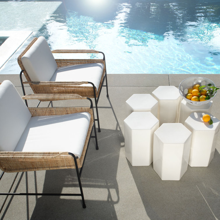 Hexagon Porto Drum Side Table in Taupe Ceramic