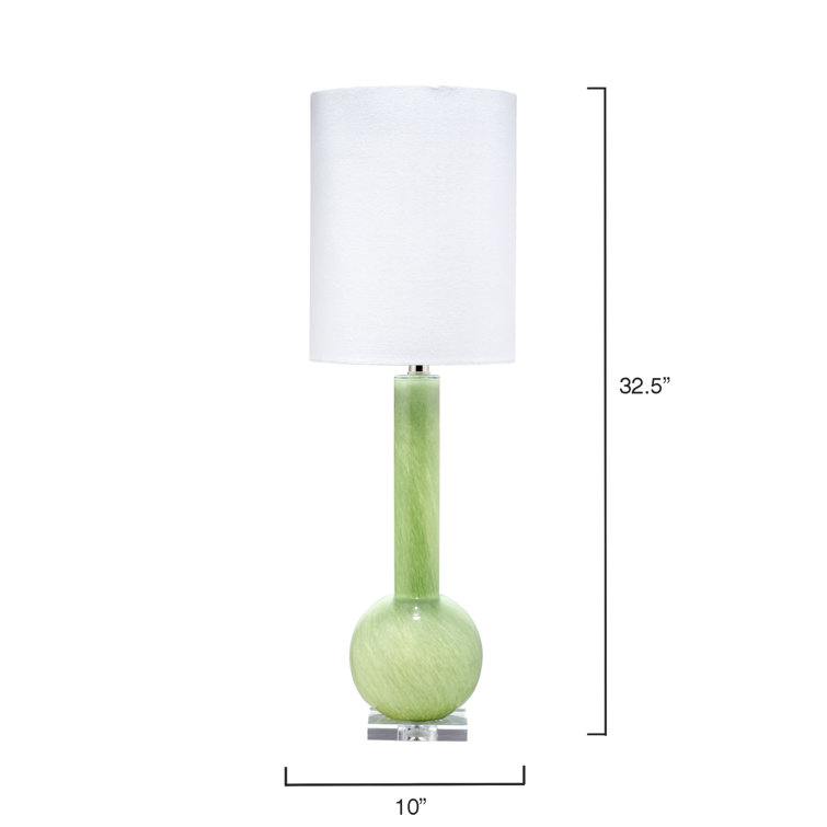 Leaf Green Glass Table Lamp with White Linen Shade
