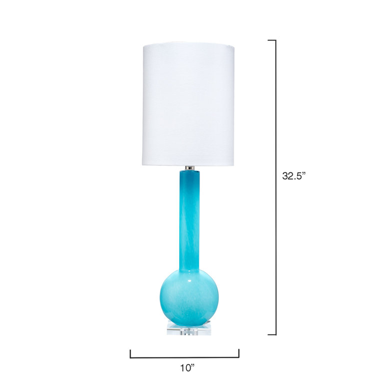 Elegant Blue Glass Stick Table Lamp with White Linen Shade