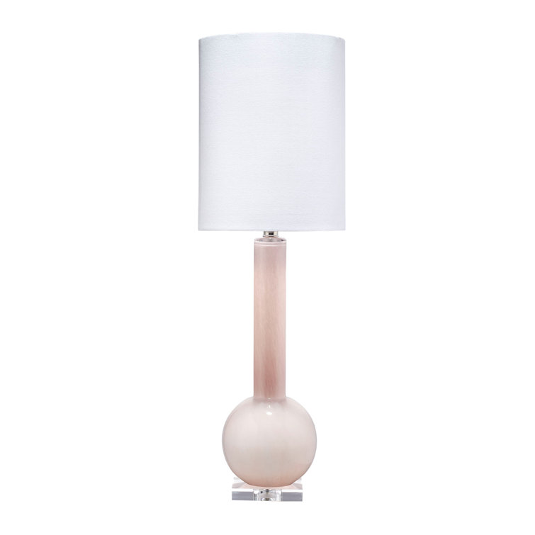 Petal Pink Glass Table Lamp with White Linen Shade