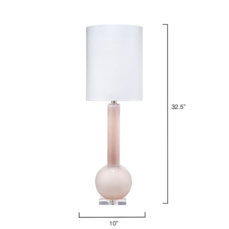 Petal Pink Glass Table Lamp with White Linen Shade