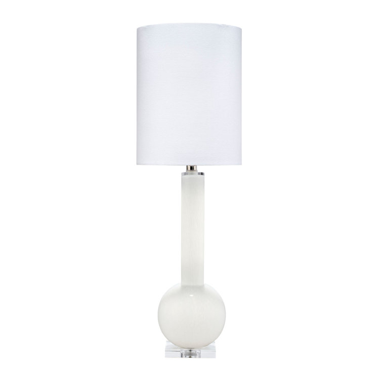 Tall White Linen Drum Shade Glass Table Lamp