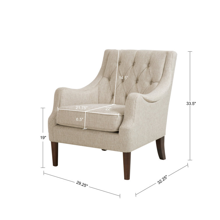 Elegant Beige Handcrafted Wood Accent Chair with Button Tufted Back