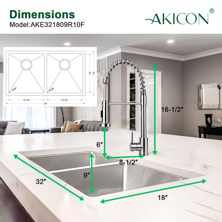 32'' Stainless Steel Double Bowl Undermount Kitchen Sink