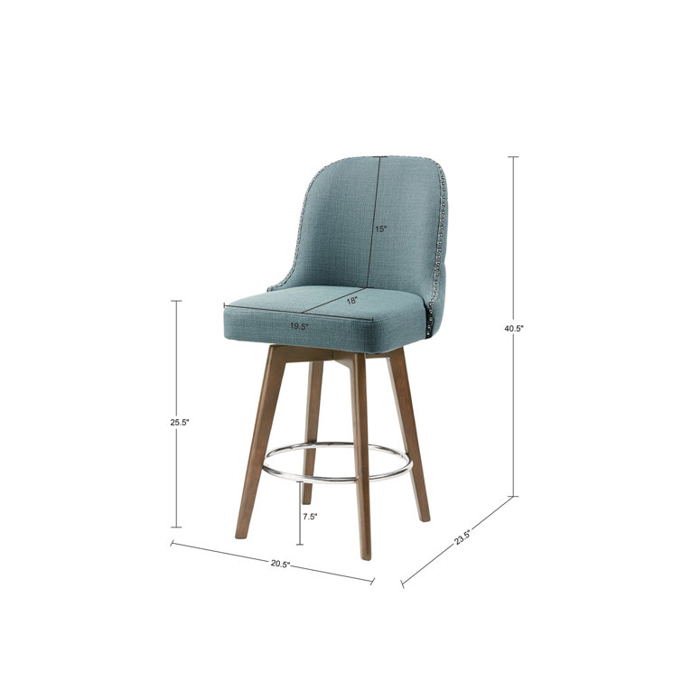 Elegant Blue Swivel Counter Stool with Walnut Wood Finish