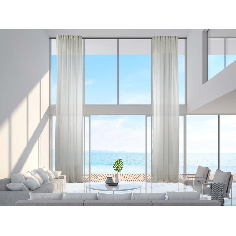 Extra Long Ecru Faux Silk Sheer Window Panels