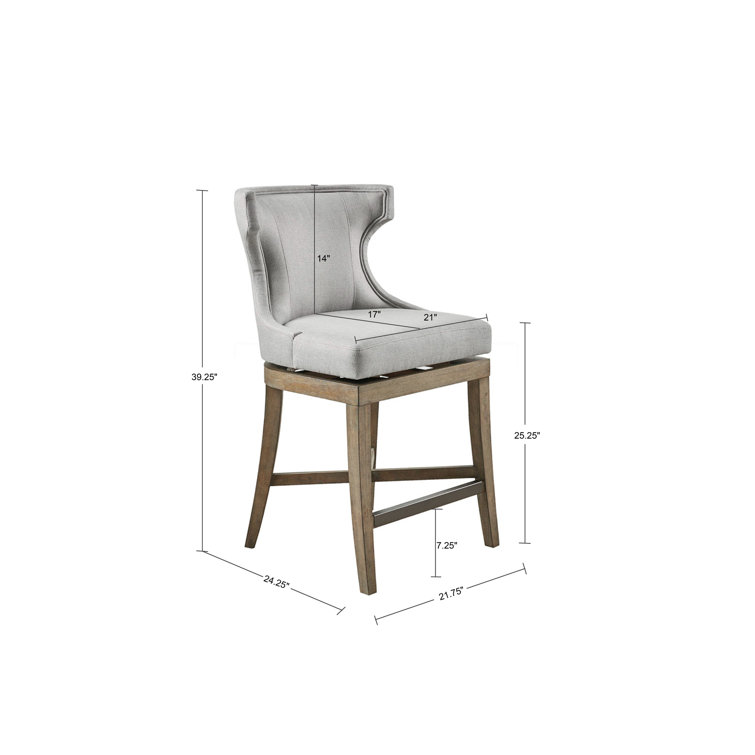 Elegant Light Grey Wingback Swivel Counter Stool with Bronze Accents