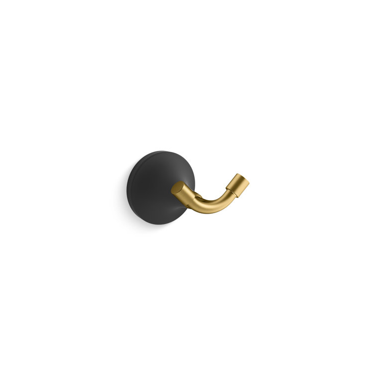 Matte Black and Brass Wall Mounted Robe Hook