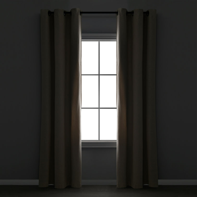 Dark Linen Grommet Blackout Cotton Blend Curtain Panel