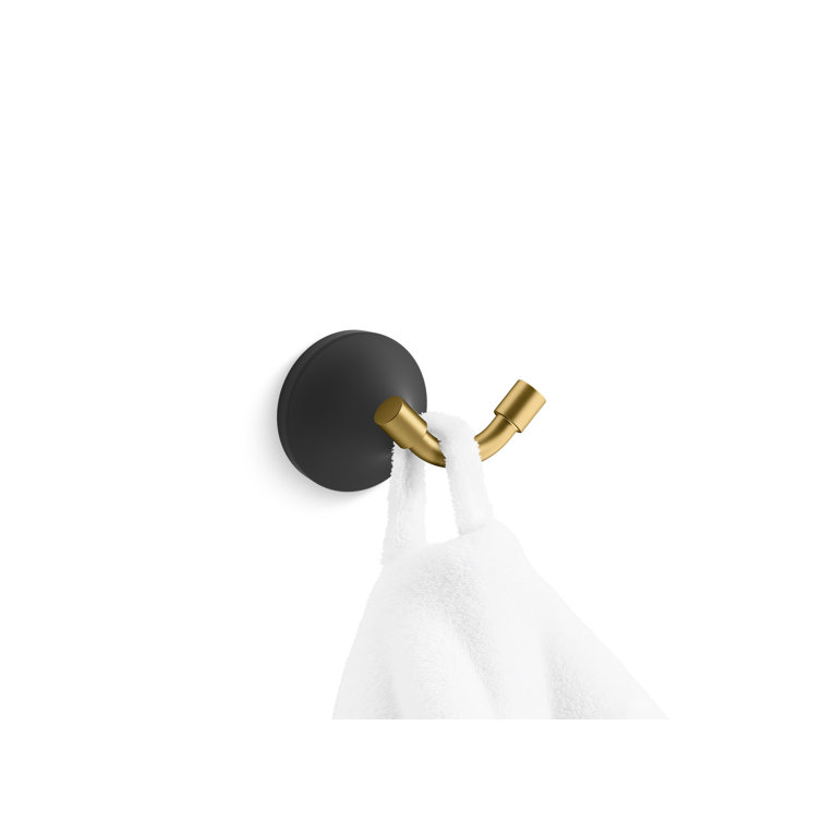 Matte Black and Brass Wall Mounted Robe Hook