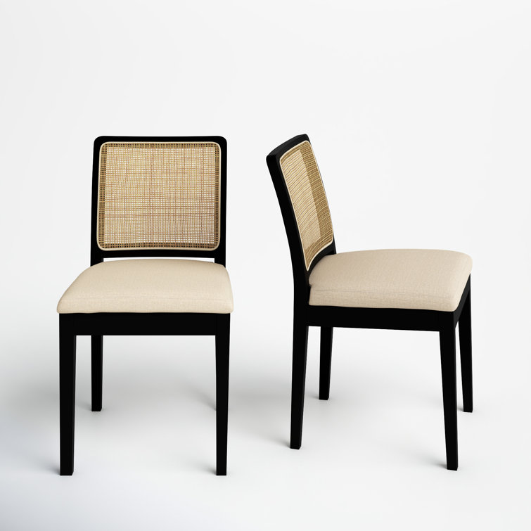 Black and Natural Elm Wood and Cane Side Chair Set