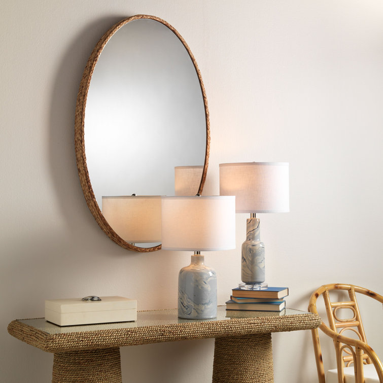 Beige Braided Oval Seagrass Accent Mirror