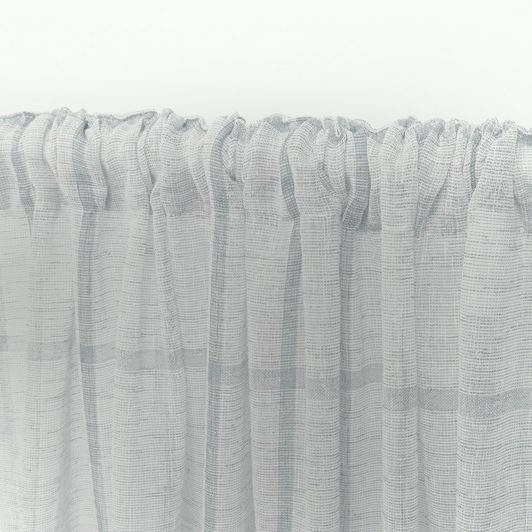Gray Sheer Pleated Back Tab Rod Pocket Curtain Panel