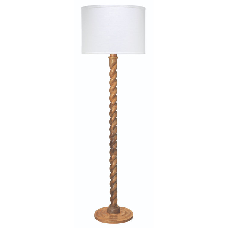 Natural Wood Floor Lamp with Sea Salt Linen Shade
