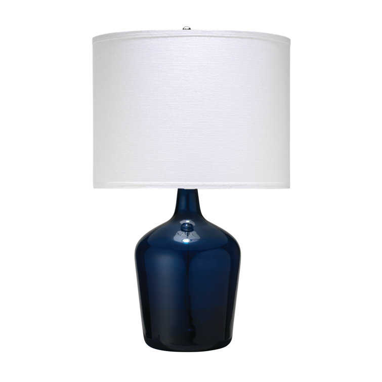 Navy and White Seeded Glass Table Lamp with Burlap Shade