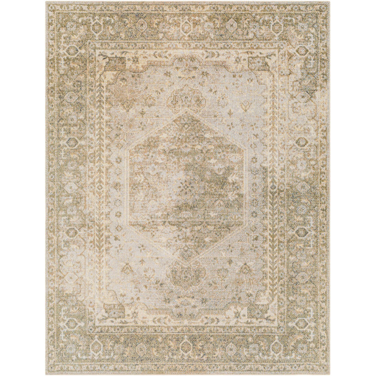 Light Blue and Beige Synthetic Rectangular Area Rug 7'10" x 10'2"