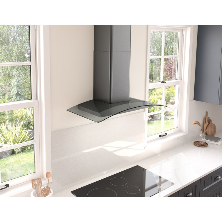 30" Black Stainless Steel Wall Mounted Range Hood with Glass Canopy
